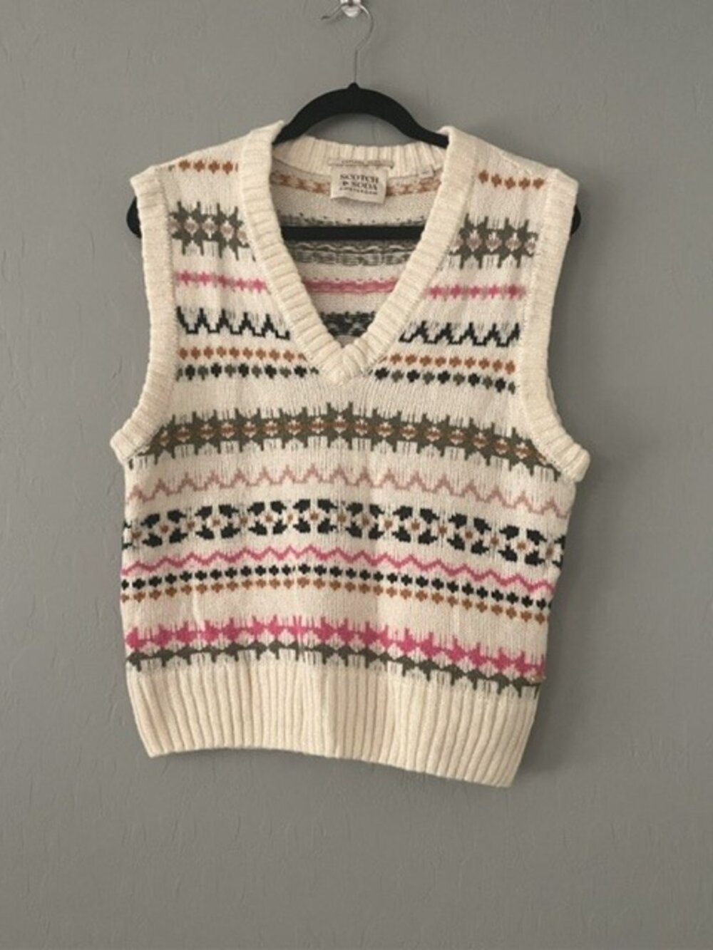 Scotch & Soda Fair Isle Alpaca Wool Blend V-Neck Knit Sweater Vest Size S 169760
